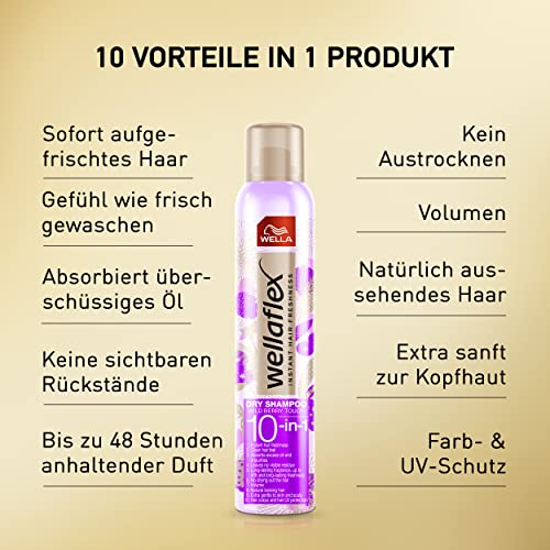 Foto von Wellaflex 10-in-1 Trockenshampoo Spray Hauch Wilder Beeren – mit natürlicher Tapiokastärke für aufgefrischtes Haar und Volumen – mit Farb- und UV-Schutz – sanft zu Kopfhaut und Haar – 180 ml