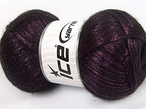 Glam Universe Metallic Shine Fuzzy Wool Nylon Blend Yarn 100 Grams, 250 Yards - Raisin, Black (Dark Purple)