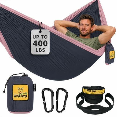 Wise Owl Outfitters Hammock for Camping Single Hammocks Gear for The Outdoors Backpacking Survival or Travel - Portable Lightweight Parachute Nylon SO Charcoal Rose