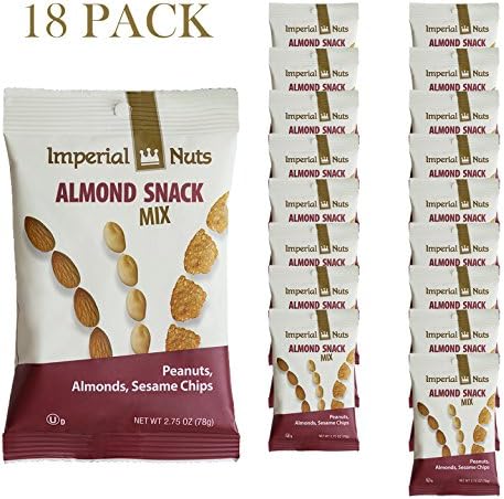 Imperial  Nuts Almond Snack Mix (18 Pack x 2.25 oz) - Great Combination of Peanuts Almonds & Sesame Chips Perfect Mini Nut Snack Bags
