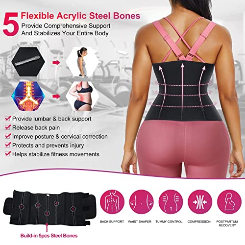Traininggirl Women Waist Trainer Cincher Corset Tummy Control Workout Sweat Band Slimmer Belly Belt Weight Loss Sports Girdle (Black, Medium) #TOP4