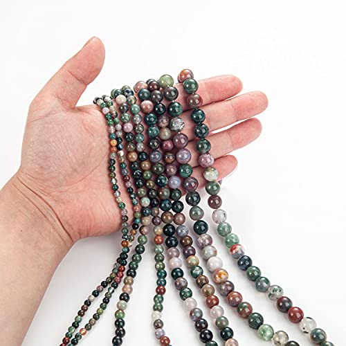 Image of 100Pcs Natural Stone Beads 8mm India Agate Round Gemstone Loose Beads with Elastic Bracelet String for Bracelets Necklace Jewelry Making