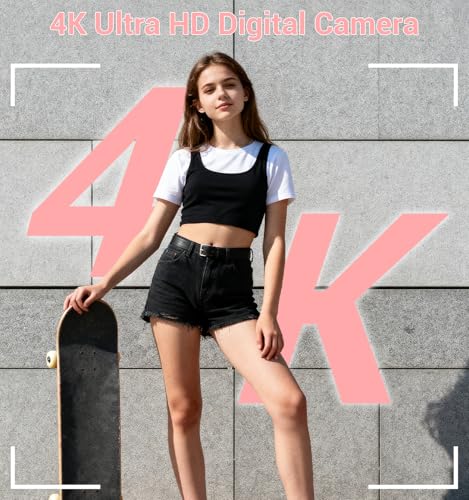 Digital Camera,Upgraded FHD 4K Pink Digital Camera for Teens Girls,Compact Digital Cameras with 64GB Memory Card,2 Batteries,Small Camera with 16X Autofocus Digital Zoom for Vlogging by ceye - Image 2