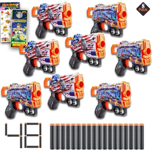 Zuru X-Shot Menace Blaster and Micro Foam Bullets Set for Kids - Toy Gun Bundle with 8 X-Shot Micro Blasters Plus 48 Foam Bullets, Stickers and More - Zuru XShot Pack