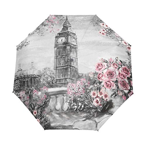 England London Big Ben Wall 3 Folds Auto Open Close Anti-UV Umbrella