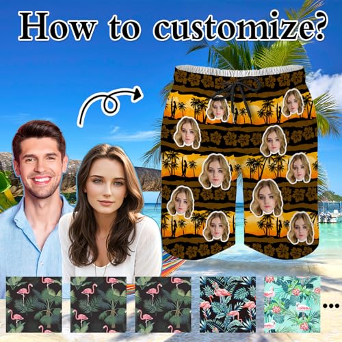 Custom Mens Swim Trunks Personalized Funny Face Swim Shorts Customized Photo Beach Board Shorts Gift for Men3
