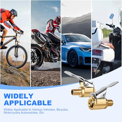 Suaika Brass Tire Inflation Hose Adapter, Locking Tire Air Chuck, Threaded Twist Connection Converts to Locking, No Leak Air Compressor Pump Clamps On Tire Chuck with Tire Valve Tire Nozzle 2pcs