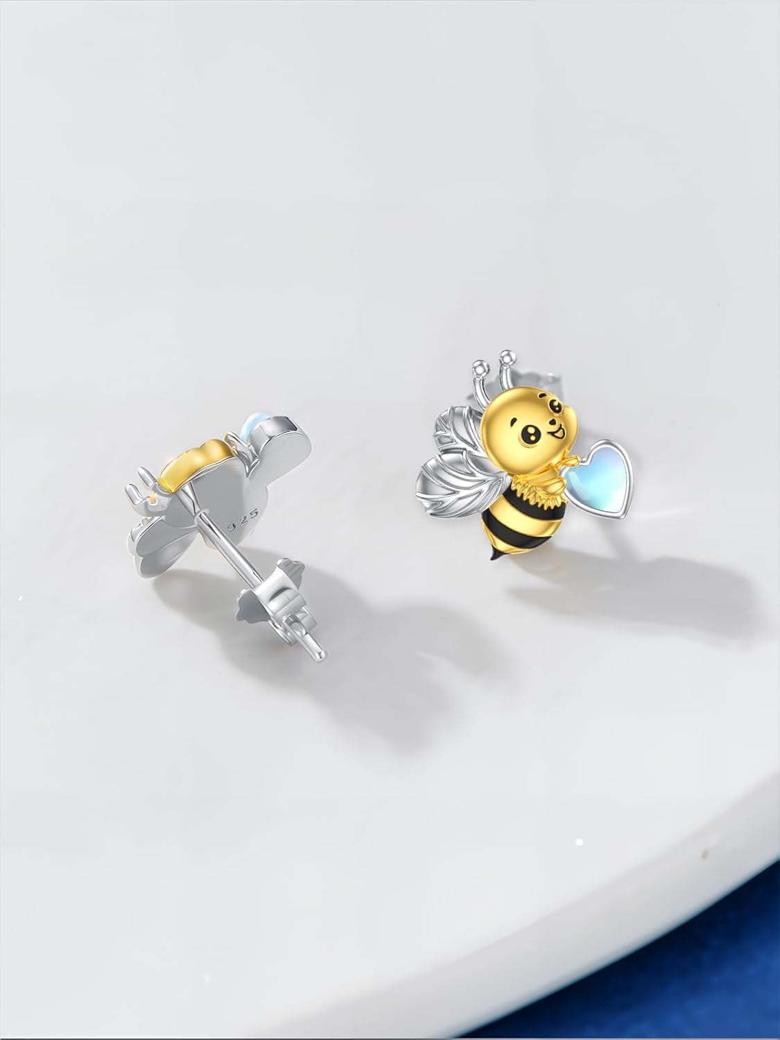 Seiyang Animal Stud Earrings 925 Sterling Silver Axotol/Bee/Cat/Duck/Dolphin/Frog/Owl/Sloth Moonstone Earrings Stud Jewelry Gifts for Women Animal Lover - Image 5