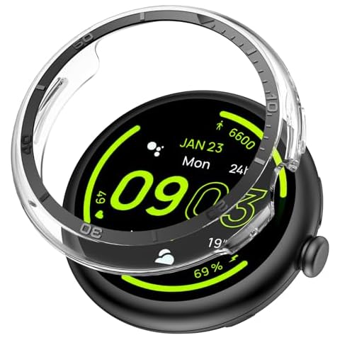 AMANECER Rugged PC Case with Metal Bezel for Pixel Watch 3 45MM, Anti-Scratch Armor Bumper Cover Edge Ring Compatible with Google Smartwatch 2024, Stylish Shockproof Clear Hard Shell - Black Cover