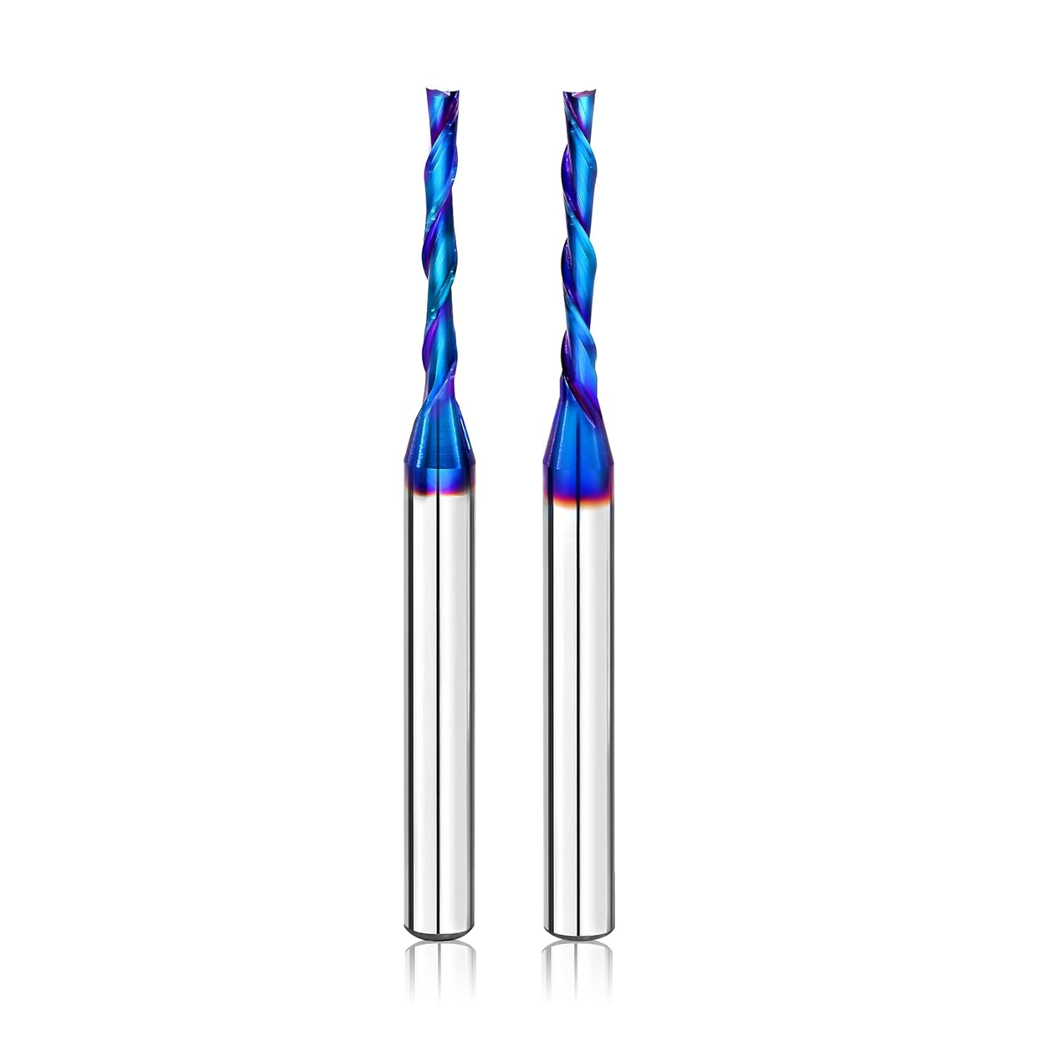 BGTEC Compression Cut Spiral Router Bits 1/4 inch Shank Solid Carbide Nano Blue Coated End Mill Router Bit for Wood Carving Engraving Grinding Grooving
