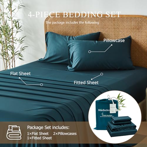 Image of 100% Viscose Derived from Bamboo Sheets Queen Size, Soft & Cooling Viscose from Bamboo Sheets Set, Organically Grown,Breathable & Soft Deep Pocket Up to 18 Inches(Navy Blue)