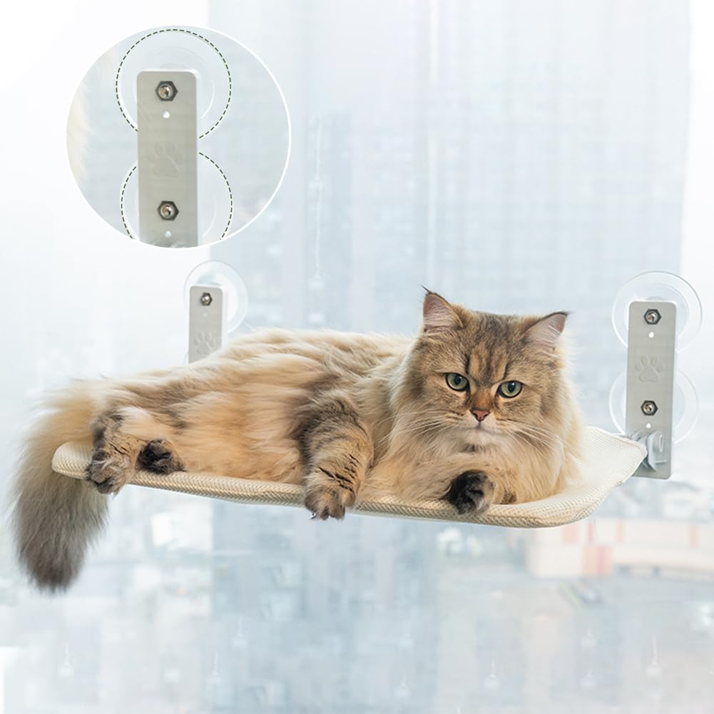 Hamac De Fenêtre Pour Chat - Avec Ventouses, Supporte 18 Kg, Pliable, Coussin Lavable, Taille M (52x30 Cm)