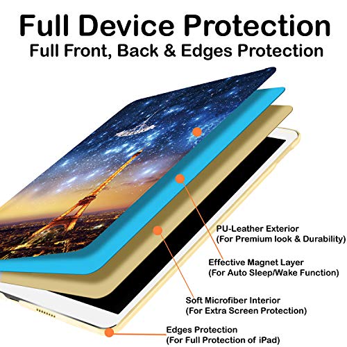 Image of DuraSafe Cases for iPad 7th 8th 9th Gen 2019 /2020 / 2021-10.2 Inch [iPad 9 8 7 ] A2602 A2270 A2197 MW762HN /A MW742HN /A MYLC2HN /A MYL92HN /A Printed PU Leather Flip Folio Book Cover - Paris Night