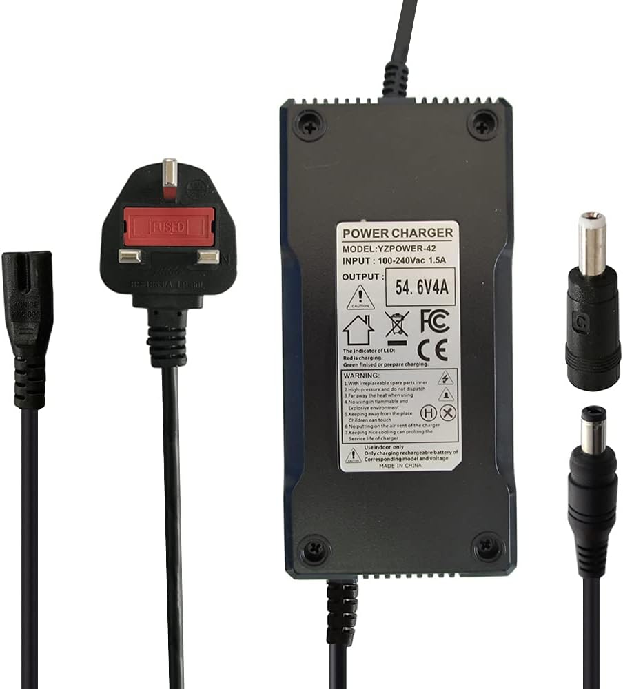 54.6V 4A Power Supply Adapter Charger for 48V Lithium Li-ion Battery Pack with DC 5.5x2.1mm Plug