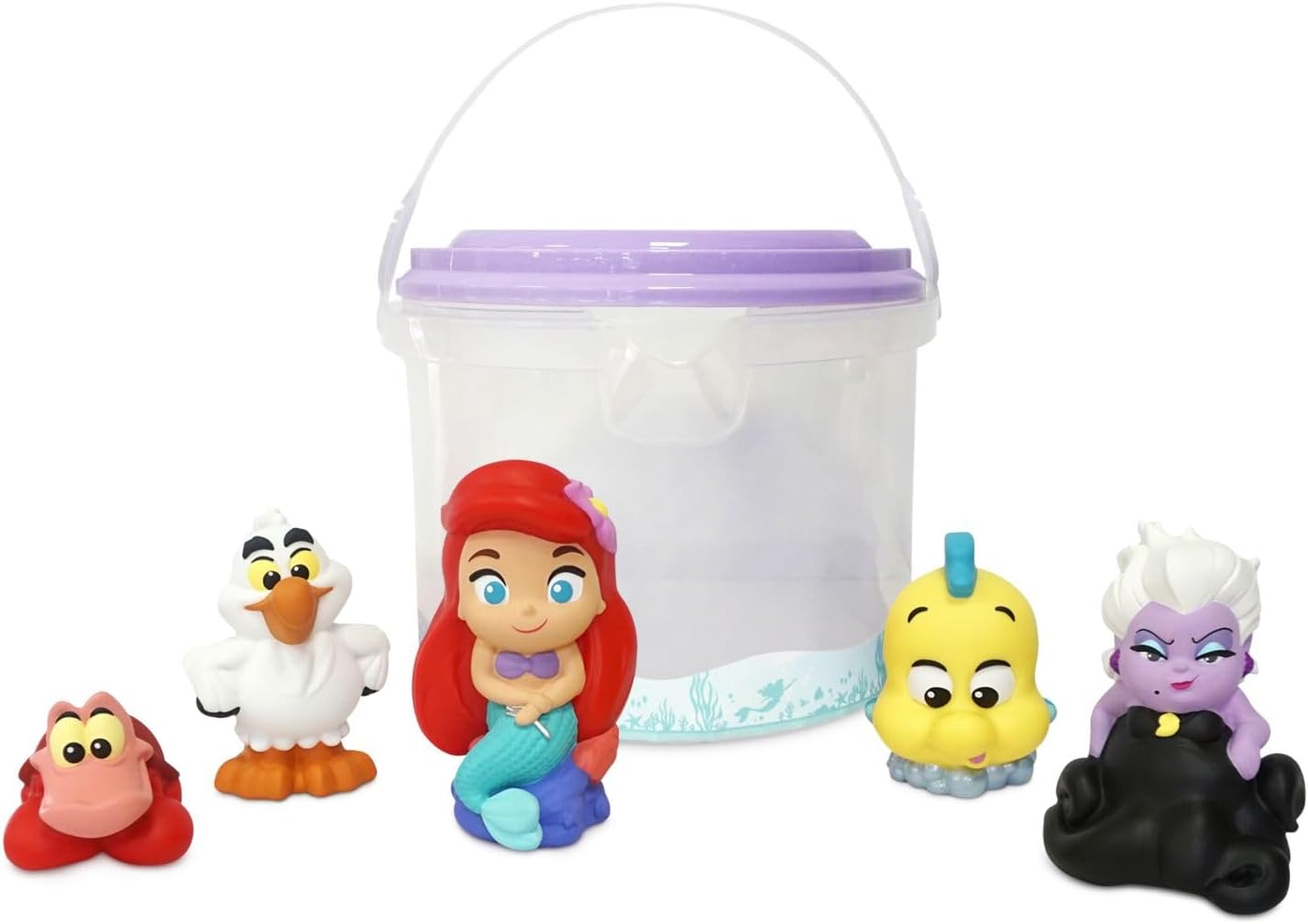 Disney Store Official Little Mermaid Bath Toys Set - Includes 5 Detailed Toys with a Straining Storage Bucket - Bath Time Fun & Water Play Set for Kids