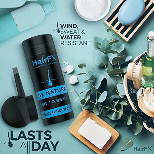 Hairfx Hair Perfecting 2-In-1 Kit (Black) Set Includes Natural & Undetectable Hair Thickening Fibers & Spray Applicator Pump Nozzle | Instant Thick Fuller Hair Conceals Hair Loss 15 Sec - Women & Men #TOP2