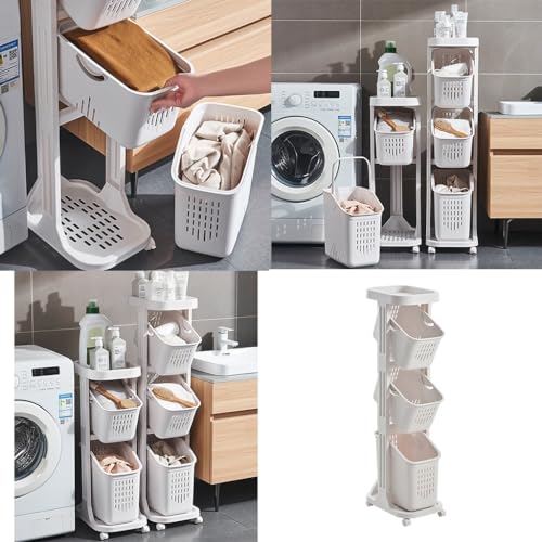 Panier à linge en plastique à 3 niveaux pour trier et déplacer le linge sans se fatiguer les bras - 5