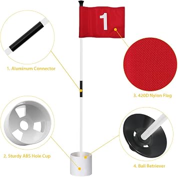 KINGTOP Golf Flagsticks Mini, Putting Green Flag for Yard, All 3 Feet, Golf Pin Flags Hole Cup Set, Fiberglass Portable 2-Section Design, Numbered# 1-6