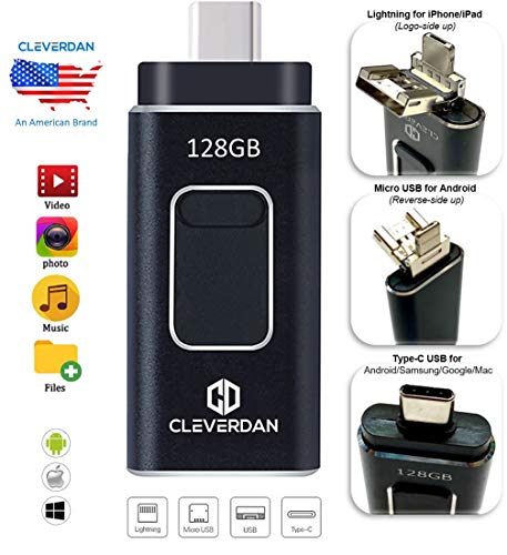 Official 4-in-1 CleverDrive: 128GB USB 3.0 Photo Stick & Flash Drive for iPhone/iPad/Samsung/Android/Pixel