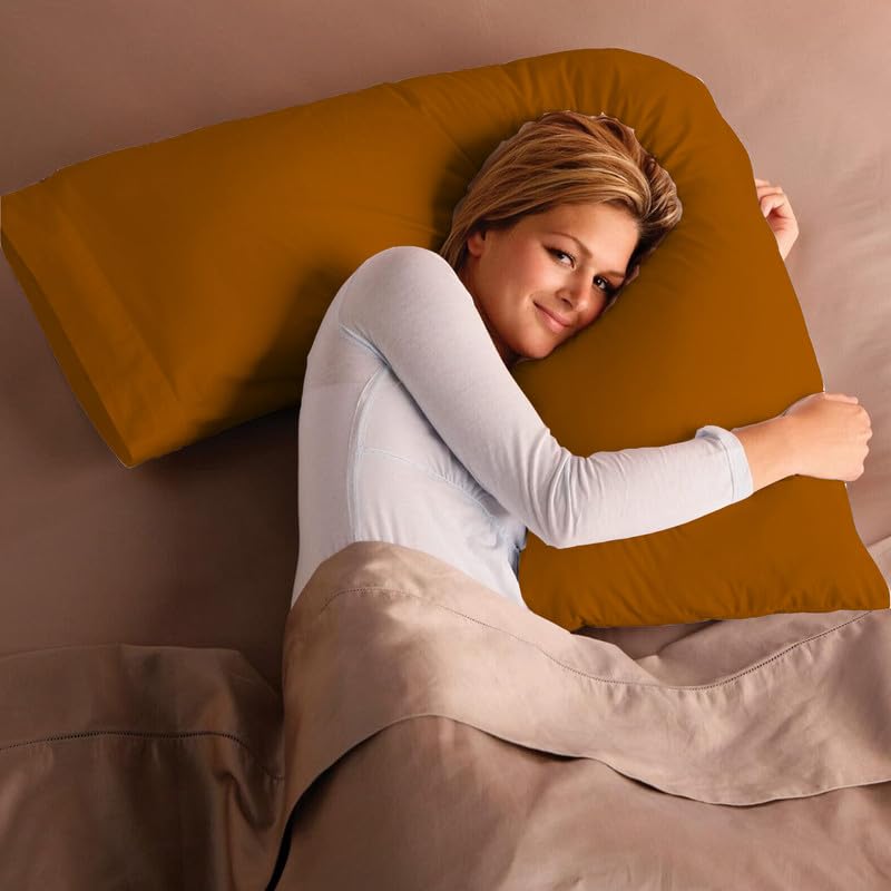 Adam Home V Pillow with Brown Pillowcase Extra Filled Hollow Fiber for Neck Support, Orthopedic, Maternity Pregnancy & Nursing Super Soft & Comfortable V shaped Pillow with Pillowcase