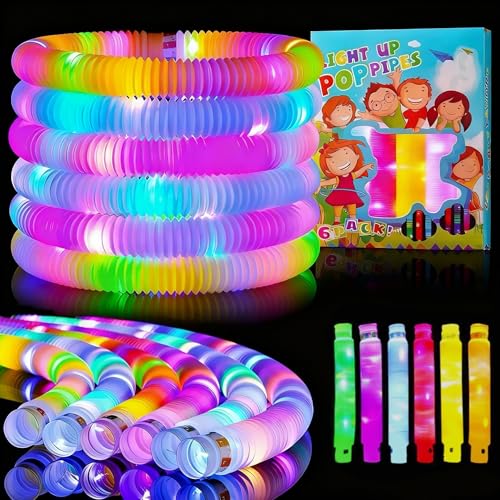 O-Kinee 12 tubi pop, luci fluorescenti Fidget Toys, tubi pop 2024 a LED, tubi elastici a LED colorati, braccialetti luminosi Set da festa Compleanno per bambini carnevale per festival Capodanno