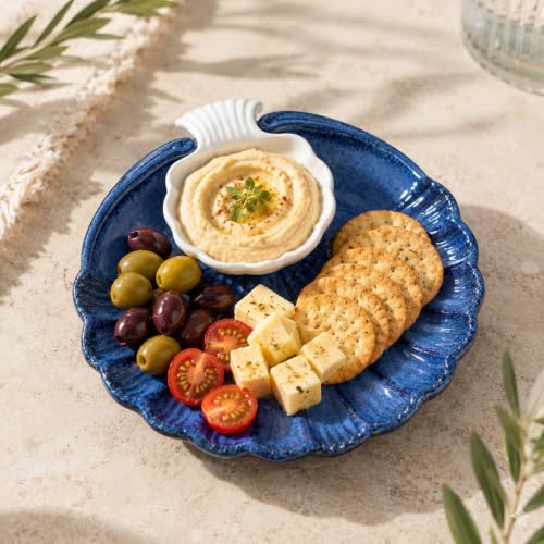 Image of The Earth Store Blue Sea Shell Ceramic Platter - Microwave & Dishwasher Safe Serving Platter Ceramic | Platter Plates for Serving Snacks, Appetizers & Desserts for Home, Cafes & Restaurants