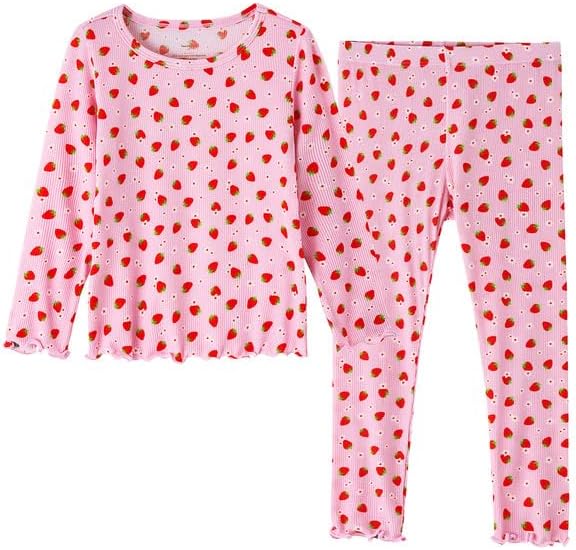 Toddler Girls Pajama Set 2 Piece Ribbed Long Sleeve Top Pants Sleepwear Little Girl's Viscose from Bamboo Pjs