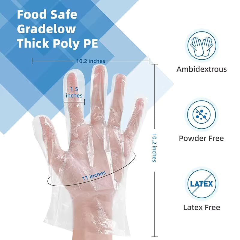 Image of Adbeni Disposable Transparent Gloves 100 Pcs & Shower Caps 50 Pcs | Waterproof, Latex-Free | For Hair Coloring, Food Handling, Cleaning, Bathing, Kitchen & Salon | One Size Fits Most