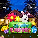 Picture of SEASONBLOW 8FT Length Easter Inflatable Decorations with LED Lights,Inflatable Bunny Chick Egg Flowers with Happy Easter Sign for Yard Garden Lawn Indoors Outdoors Home Holiday