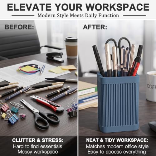 Image of HighHerz Aesthetic Pen Holder For Desk, Modern Silicone Pencil Holder, Stylish Office Desk Decor, Made of 5 mm Thickened Premium Silicone, Office Desk Organizer And Accessories (Dark Blue)