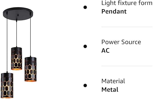Miniatura 8 de Iluminación moderna de isla de cocina de 3 luces con jaula cilíndrica de metal, base redonda industrial, lámpara colgante múltiple para comedor,