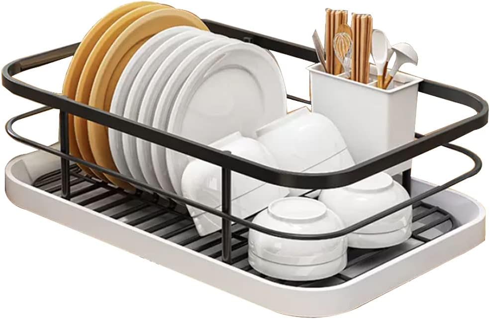 Dish Drying Rack Kitchen Drying Rack,Carbon Steel Kitchen Dish Rack Storage Rack with Drain Tray Multifunctional Dish Rack Large Capacity Dish Drying Rack Kitchen Drain Rack with Chopsticks