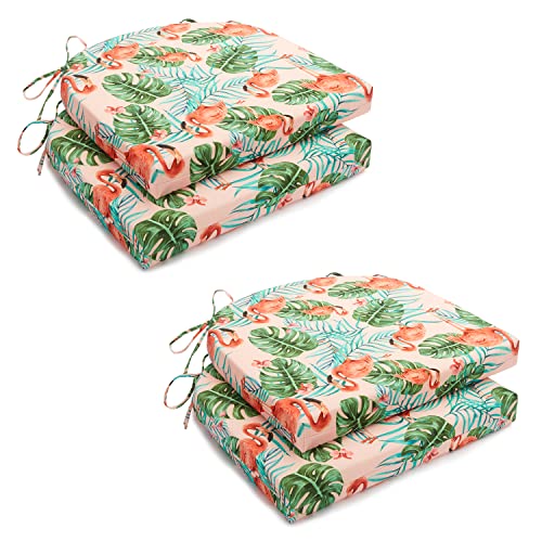 Harborest Indoor/Outdoor Chair Cushions Set Of 4 Waterproof,Round Corner Outdoor Cushions For Patio Furniture - Patio Chair Cushions With Ties,17"X16"X2",Flamingo #TOP9