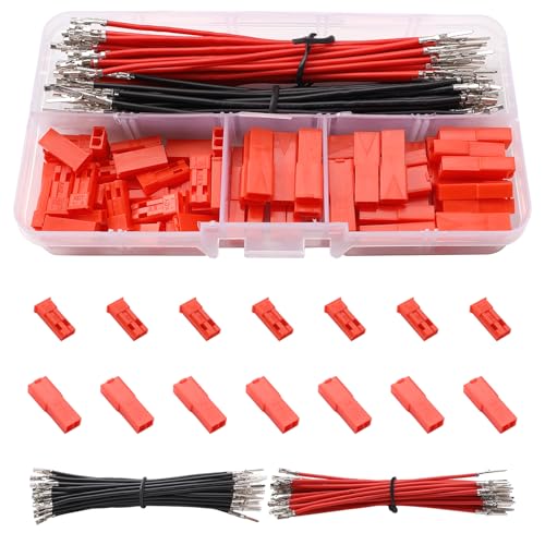 YIXISI 40 Sets 160 PCS 2.5mm Pitch JST-SYP 2-Pin Connector Kit, JST SYP Female & Male Red Plug Housing Crimp Terminal Connector Kit, with 22AWG Dual Head Pre-Crimped Cables Wire