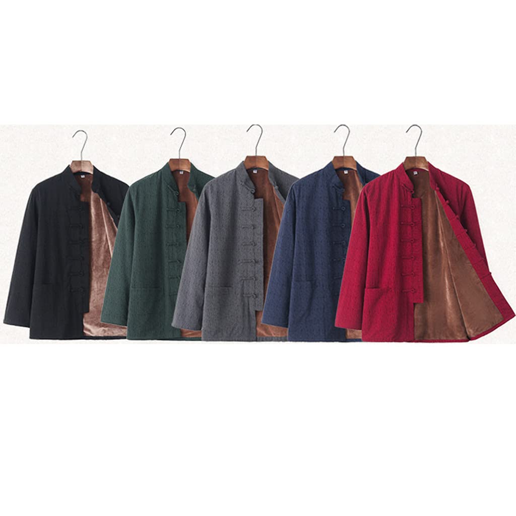 ZHOUXIAO Winter Baumwolle Tang Anzug Männer Jacquard Tai Chi Uniform Langarm Chinesische traditionelle Kleidung Tops, Hanfu Jacke Kung Fu Kleidung Hemd Mantel Kampfkunstanzug