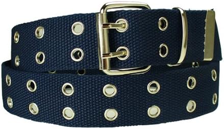 New Mens Womens Trendy Double Grommet Hole Navy Canvas Belt