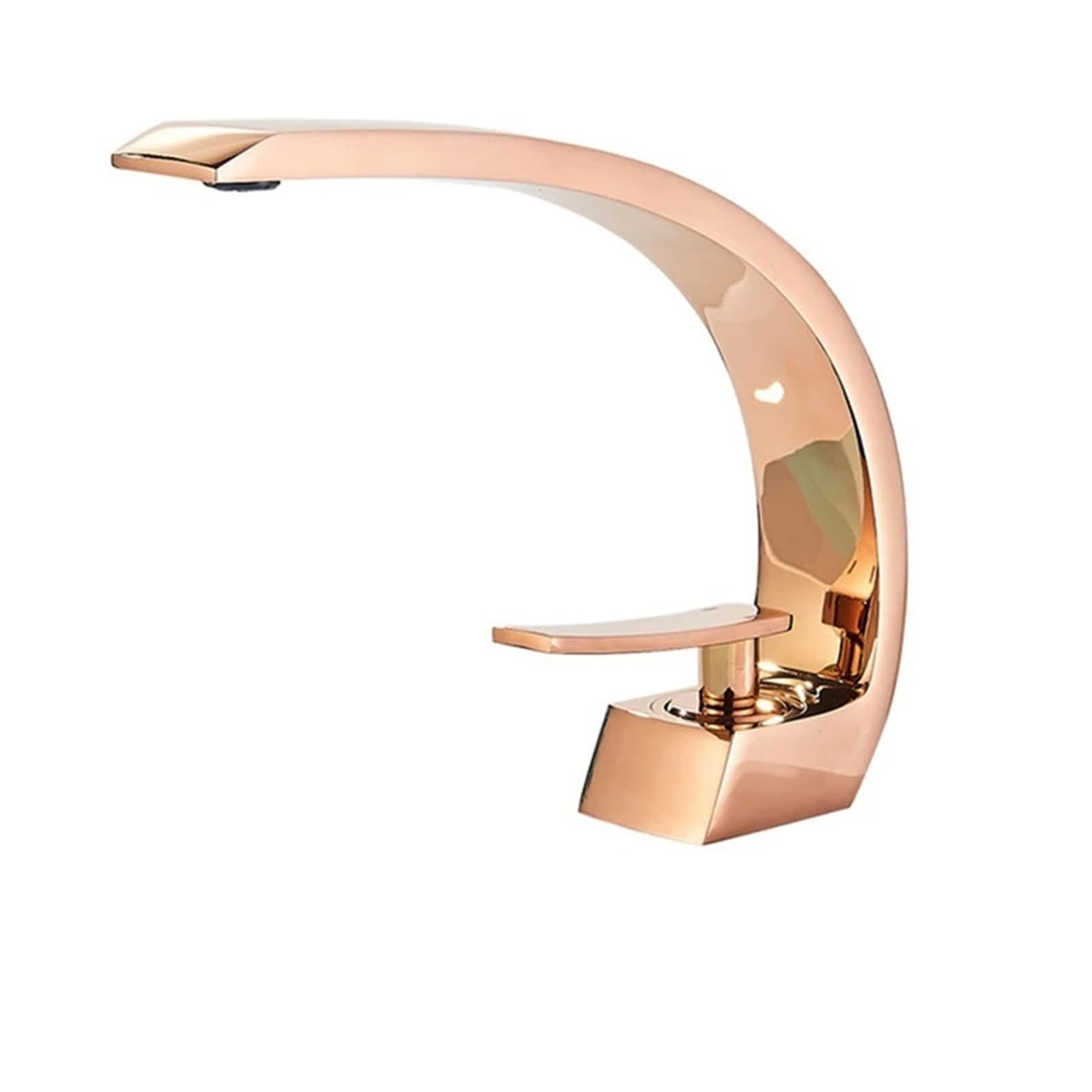Mitigeur de lavabo eau chaude et froide avec bec créatif sur comptoir rose gold