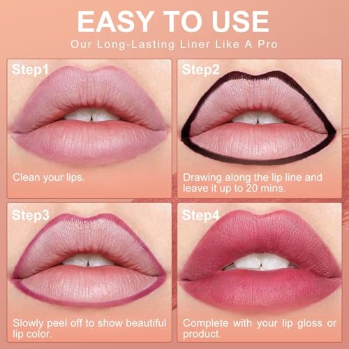 Image of Peel Off Lip Stain Long-Lasting Waterproof, Moisturizing Lip Liner Stain Natural Lip Color, Lip Liner Peel Off Stain Enhancing Complexion for Women Girls (Rose)