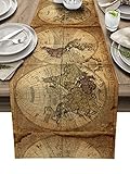 18 x 72 inches Table Runner Cotton-Polyester Blend, Vintage Retro Nautical Map of World Table Runner