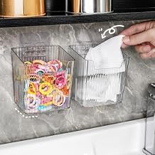 2 Pack Storage Organizer Bins, Wall Mount Organizer Clear Plastic Cabinet Containers Makeup Organizer for Fridge Wall Kitchen Bathroom Countertops Pantry