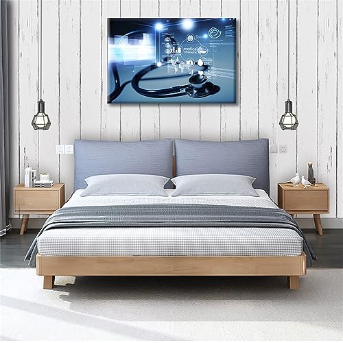 Image of Medical Instrument Wall Art 1 Panels Medical Stethoscope and Infographic Paintings for Wall Decorations Wall Pictures Posters Giclee Wooden Framed Gallery-Wrapped Ready to Hang (16 inch Wx24 H)