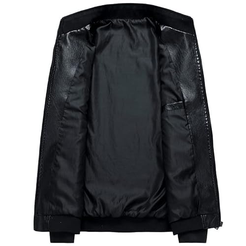 Men's motorcycle jacket jacket retro leather jacket casual winter waterproof jacket(black,5XL)