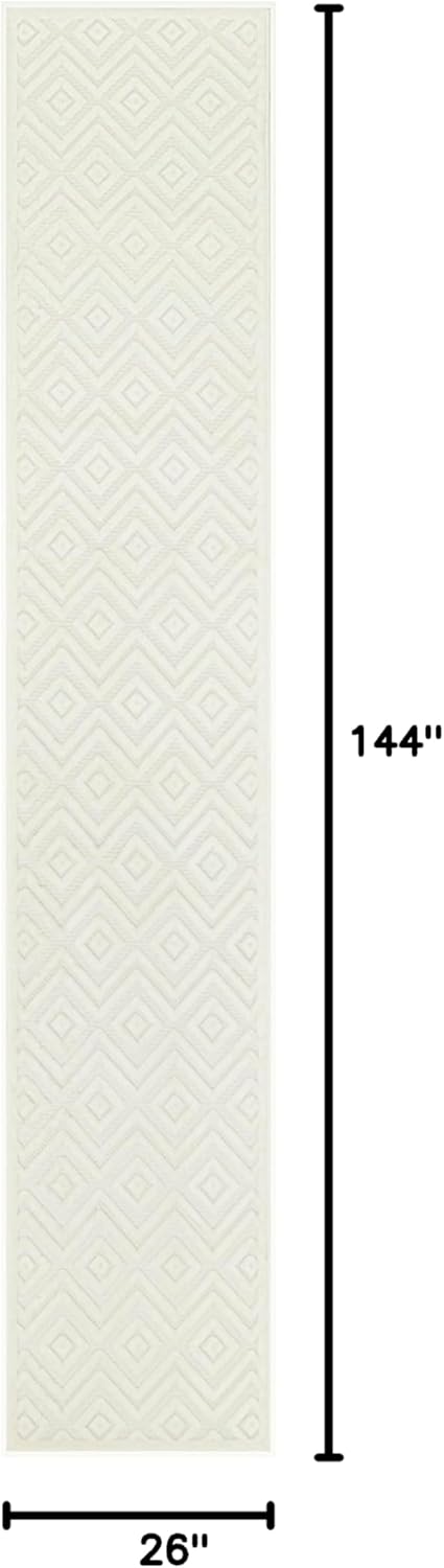 Nourison Home Versatile Ivory White 2'2" x 12' Area Rug - Easy Clean, Non Shedding, Bed Room, Living Room, Dining Room, Kitchen (12' Runner)
