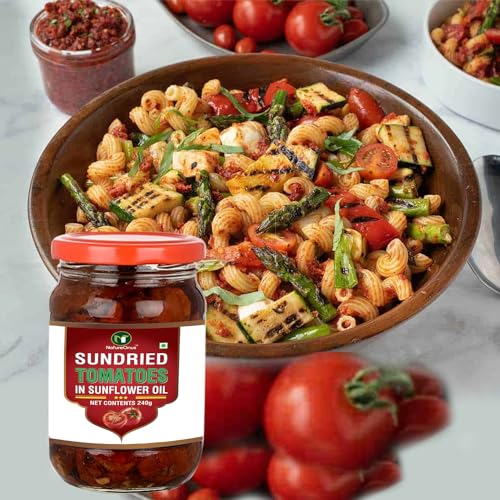 Image of NatureOnus Sun Dried Tomato in Oil 240g | Tomatoes | Hygienically Solar Dried | Anti-oxidant Rich | Use in Dips, Marinades, Salads, Pasta, Veggies, Dals, Curries, Pulav, Soups, Stews, Burgers (Sundried Tomatoes in Oil)