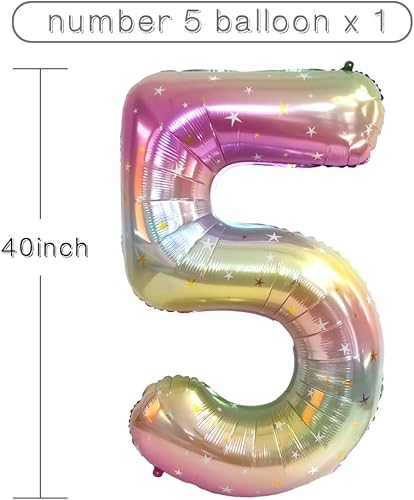 Miniatura 5 de Globo con el número 5, globo 5 de 40 pulgadas, globos de número degradado de arco iris, número 5, decoraciones de cumpleaños de 5 para niñas, globos