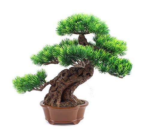 Japanese Bonsai Pine Tree Artificial Faux Potted Plants House Plants For Bathroom Home Kitchen Office Bookshelf Garden Feng Shui Decor Indoors Outdoors Aquarium Ornament (Ls02548) #TOP29