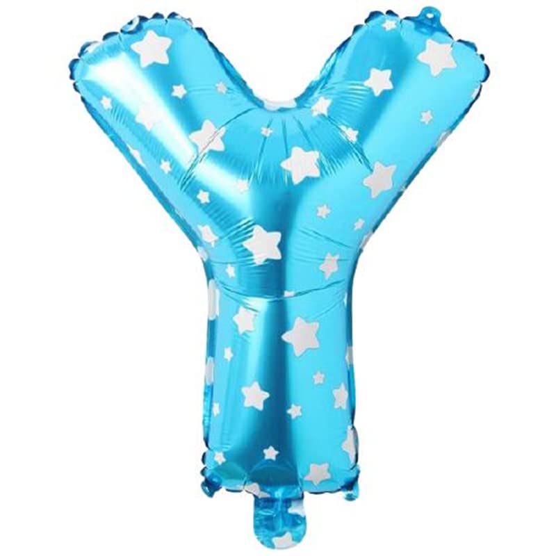 PARTİ VİTRİNİ Y Harfi 16 İnç Mavi Yıldızlı Renk Folyo Balon 36 CM (Mavi)