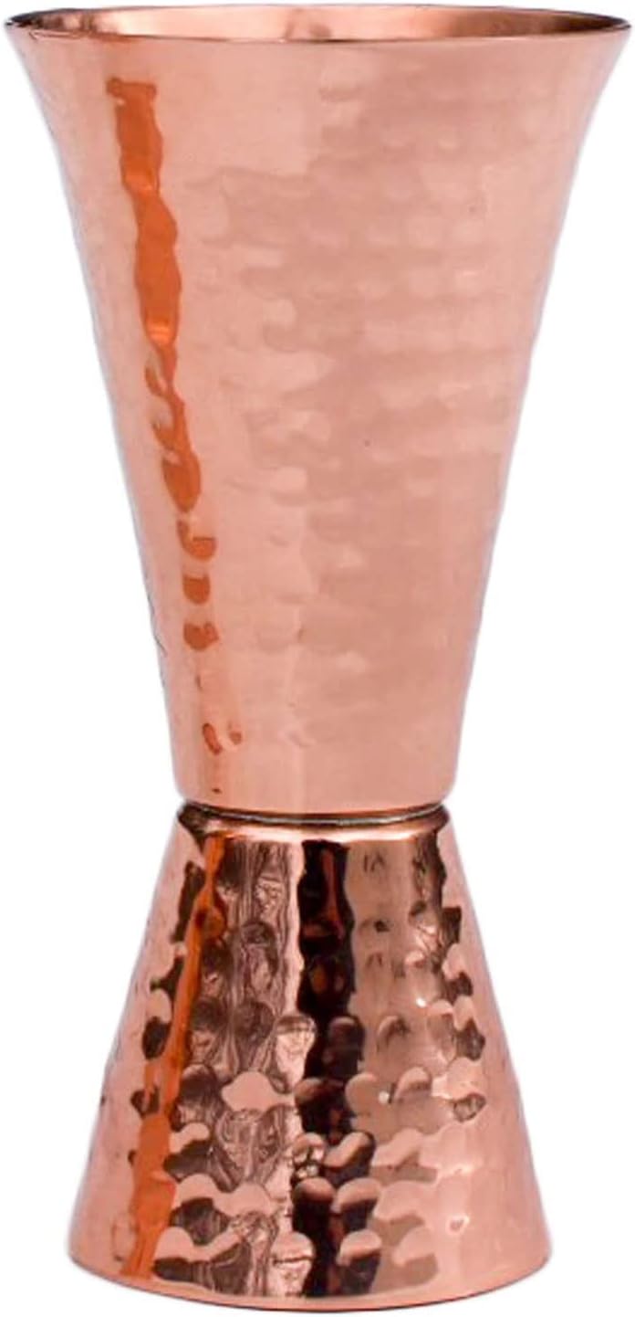Sertodo Copper Double Sided Jigger, 1 oz and 2 oz Measured Shots, Hand Hammered 100% Pure Copper, Single