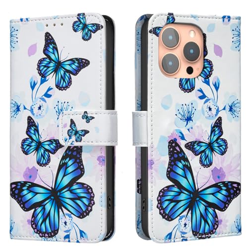 Étui rabat magnétique Oppo A58 4G élégant motif de fleur et papillon bleu en cuir