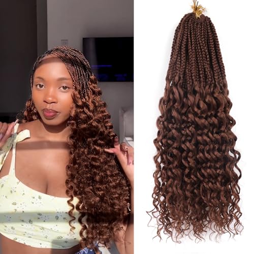 18 Inch 7 Packs Box Braids Crochet Hair with Curly Ends Pre Looped Crochet Braids for Black Women Goddess Style Crotchet Pre Box Braided Hair Extensions (30)
